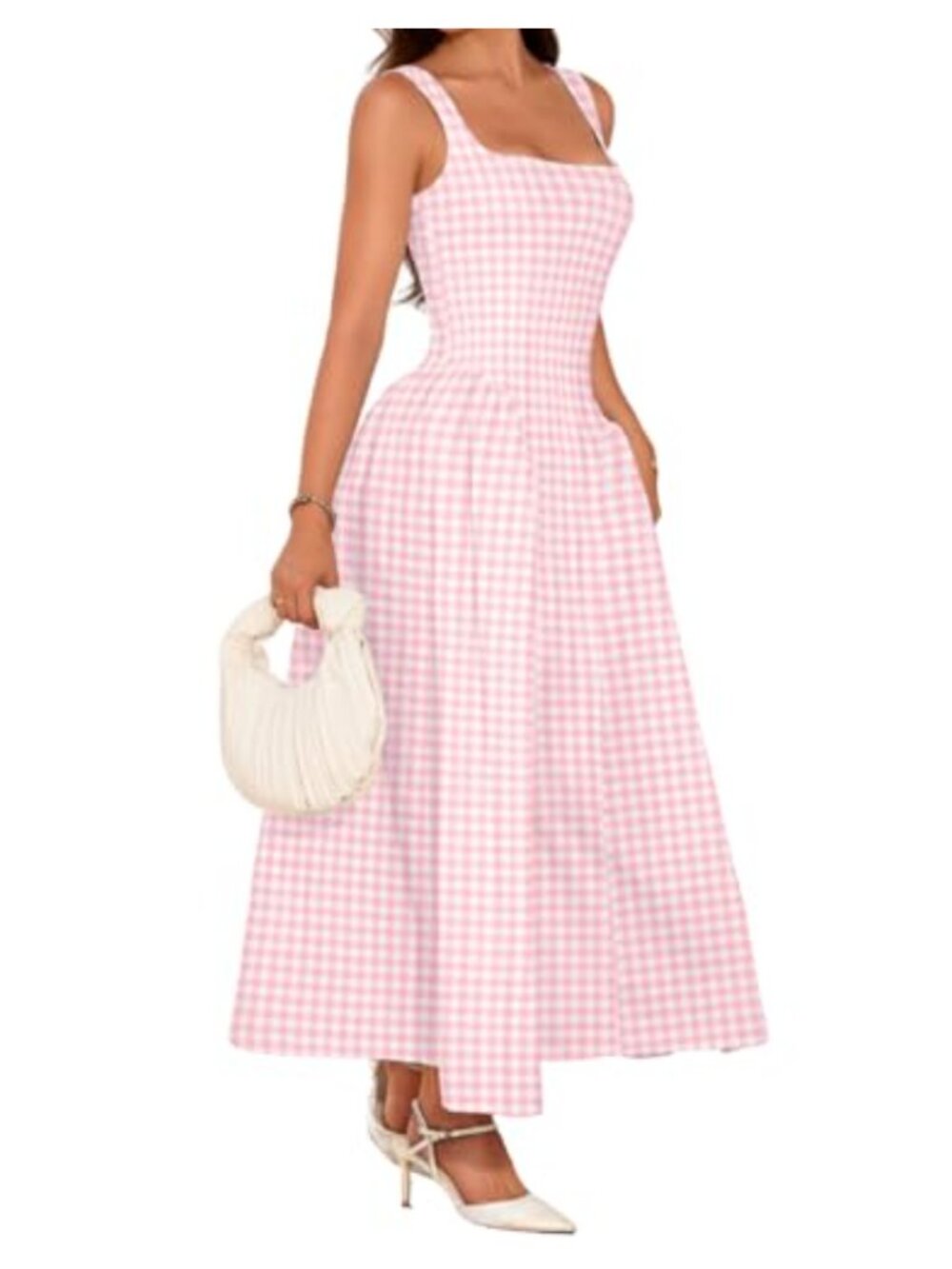 A-Line Drop Waist Maxi Dress Square Neck Adjustable Strap Formal